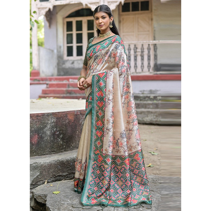 Peach Tussar Silk Saree With Blouse Piece - JD986612795
