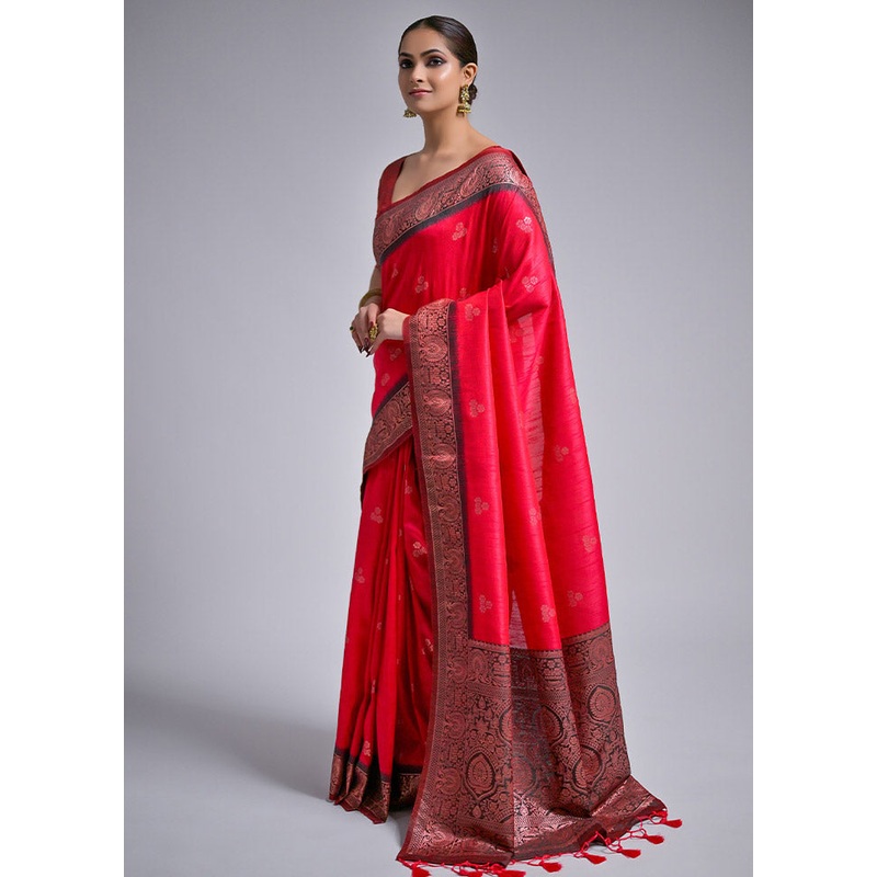 Pink Banarasi Silk Saree With Blouse Piece - JD986612759