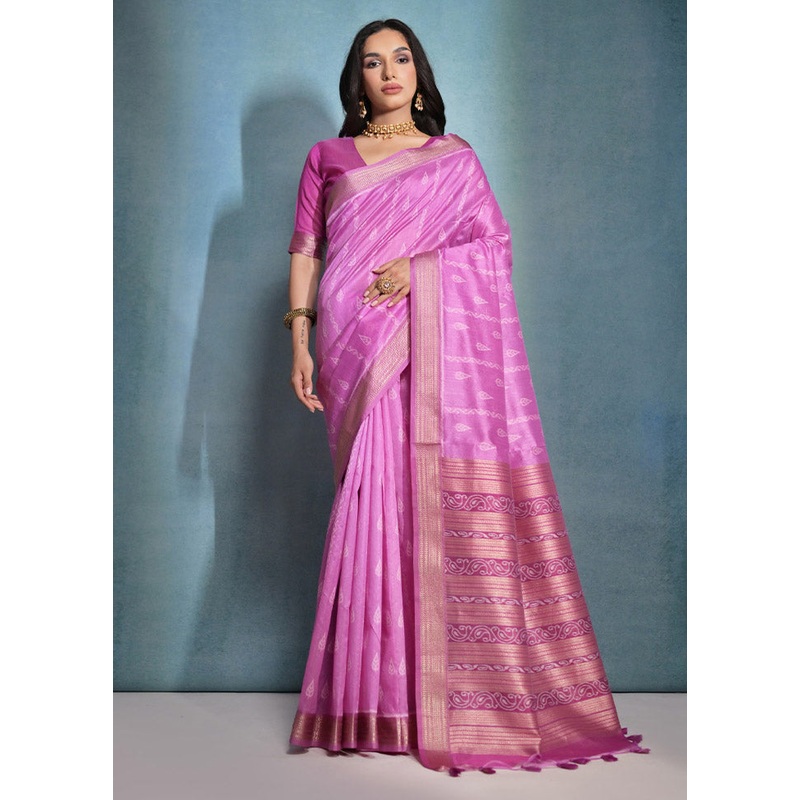 Pink Dupion Silk Saree With Blouse Piece - JD986612754