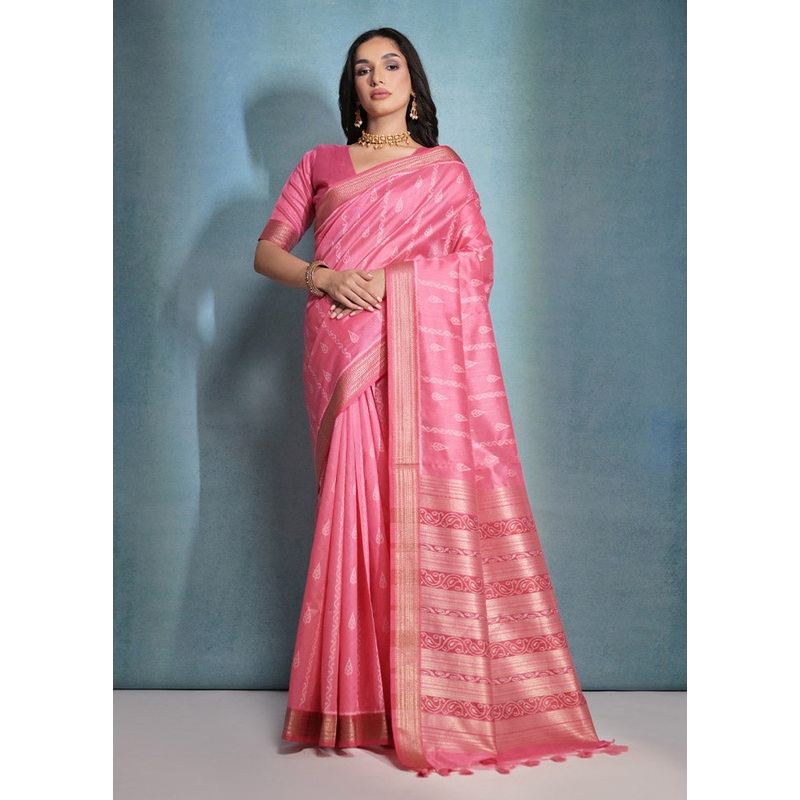 Pink Dupion Silk Saree With Blouse Piece - JD986612755
