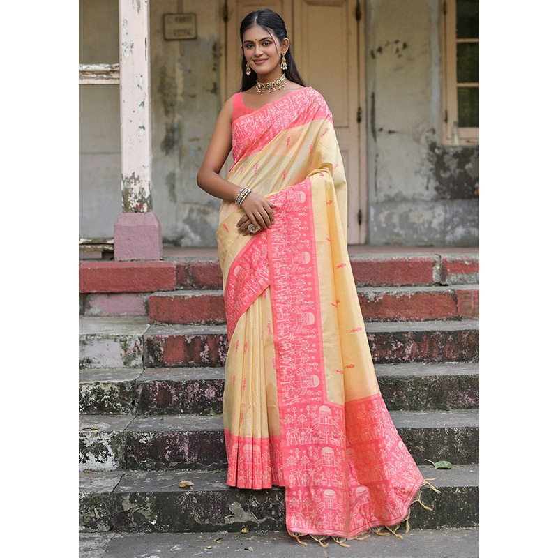 Pink Dupion Silk Saree With Blouse Piece - JD986612756