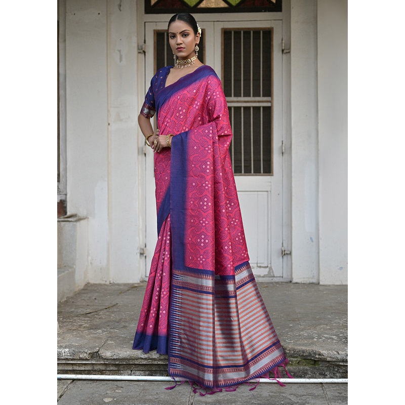 Pink Dupion Silk Saree With Blouse Piece - JD986612757