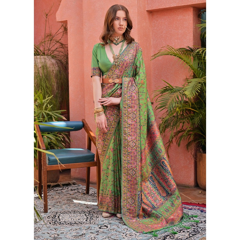 Pista Green Banarasi Silk Saree With Blouse Piece - JD986612750