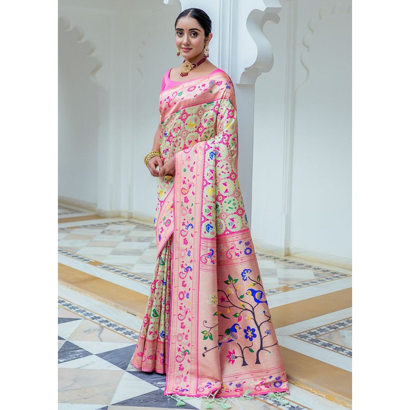 Pista Green Dupion Silk Saree With Blouse Piece - JD986612749