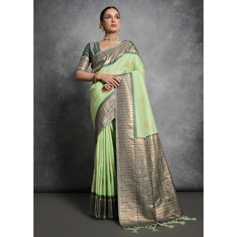 Pista Green Tussar Silk Saree With Blouse Piece - JD986612747