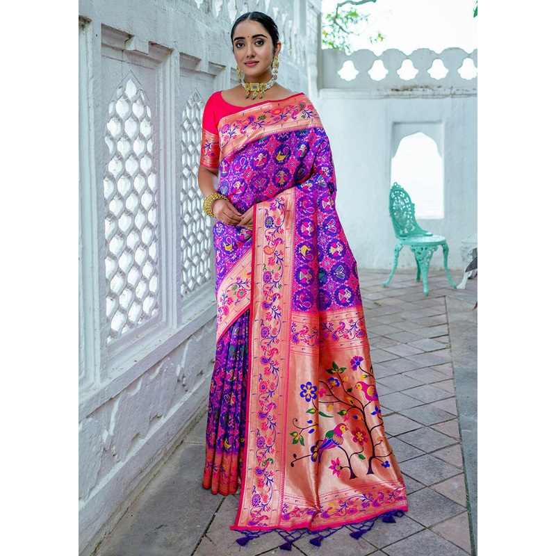Purple Dupion Silk Saree With Blouse Piece - JD986612745