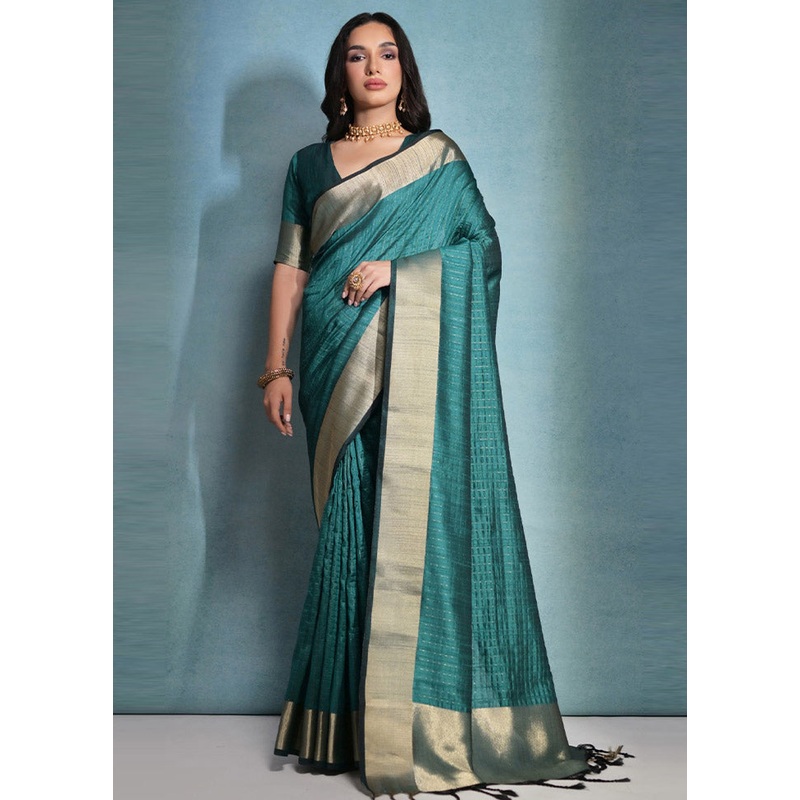 Rama Dupion Silk Saree With Blouse Piece - JD986612742