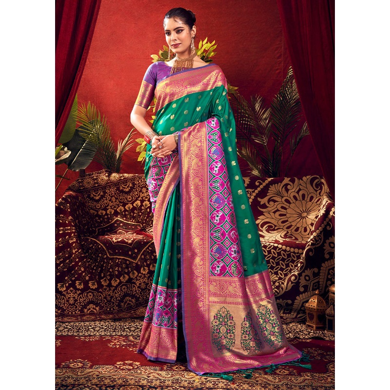 Rama Dupion Silk Saree With Blouse Piece - JD986612743