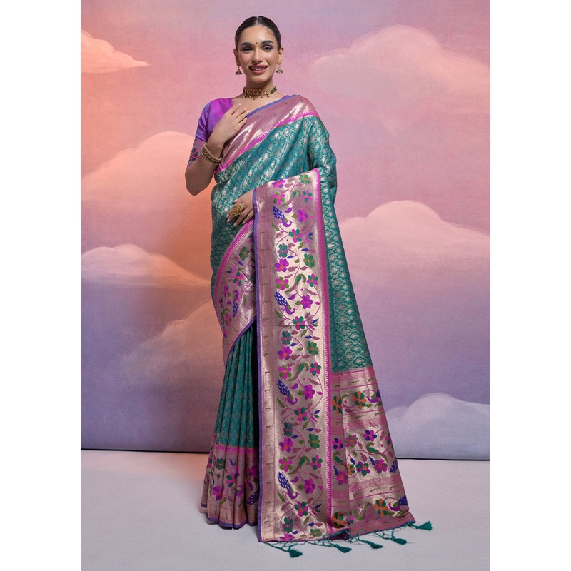 Rama Dupion Silk Saree With Blouse Piece - JD986612884