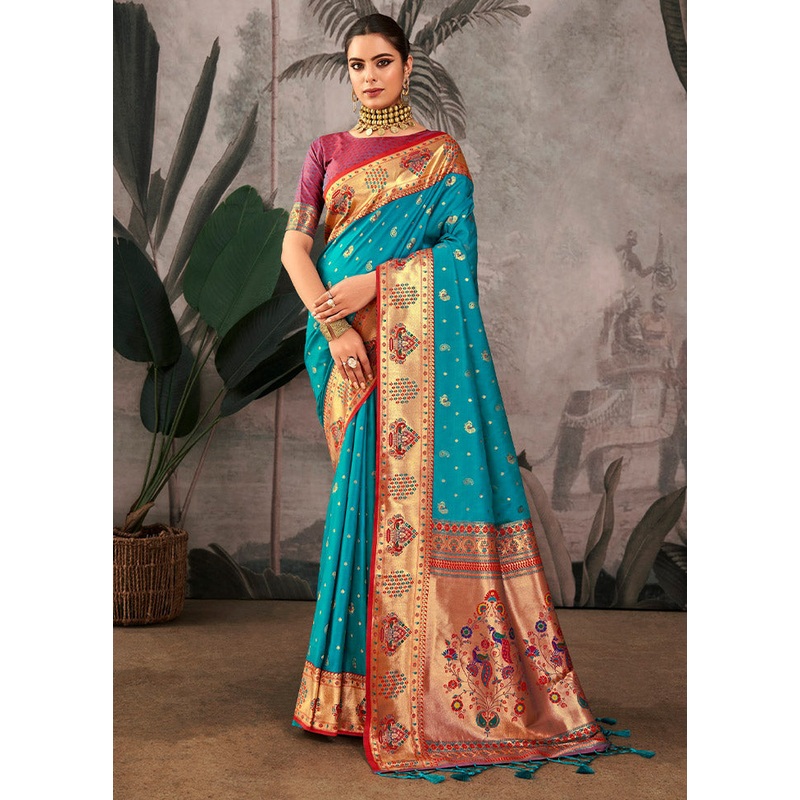 Rama Dupion Silk Saree With Blouse Piece - JD986612885