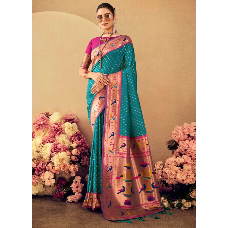 Rama Dupion Silk Saree With Blouse Piece - JD986612886