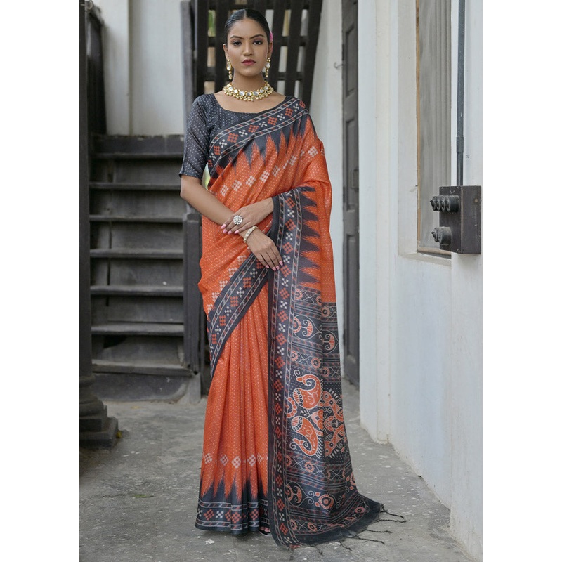 Red Tussar Silk Saree With Blouse Piece - JD986612723