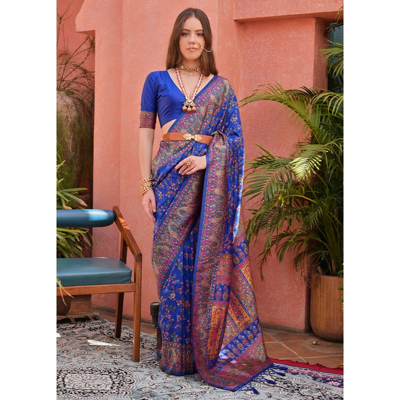 Royal Blue Banarasi Silk Saree With Blouse Piece - JD986612722