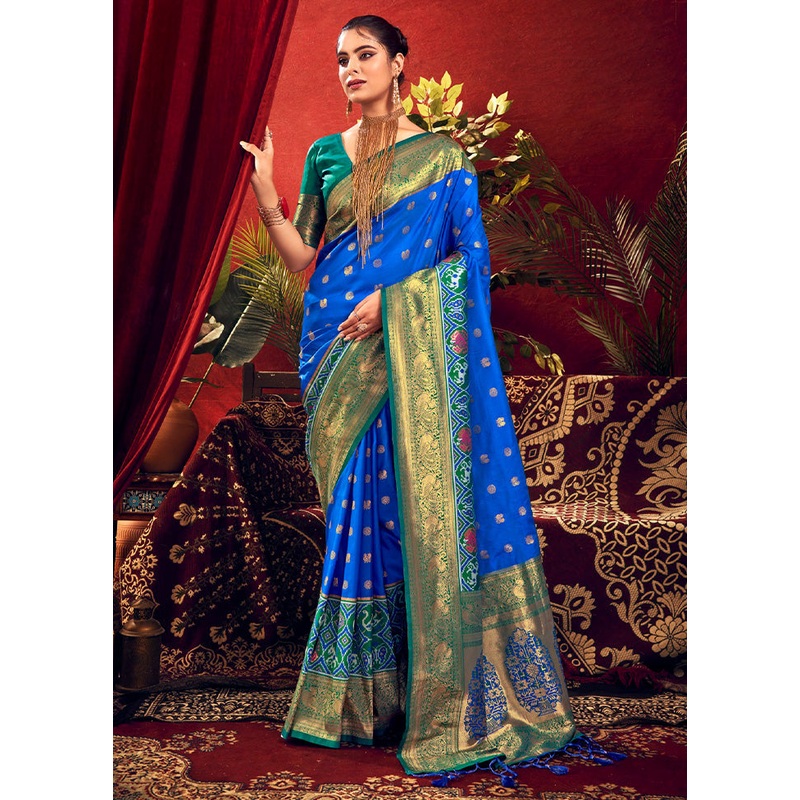 Royal Blue Dupion Silk Saree With Blouse Piece - JD986612721