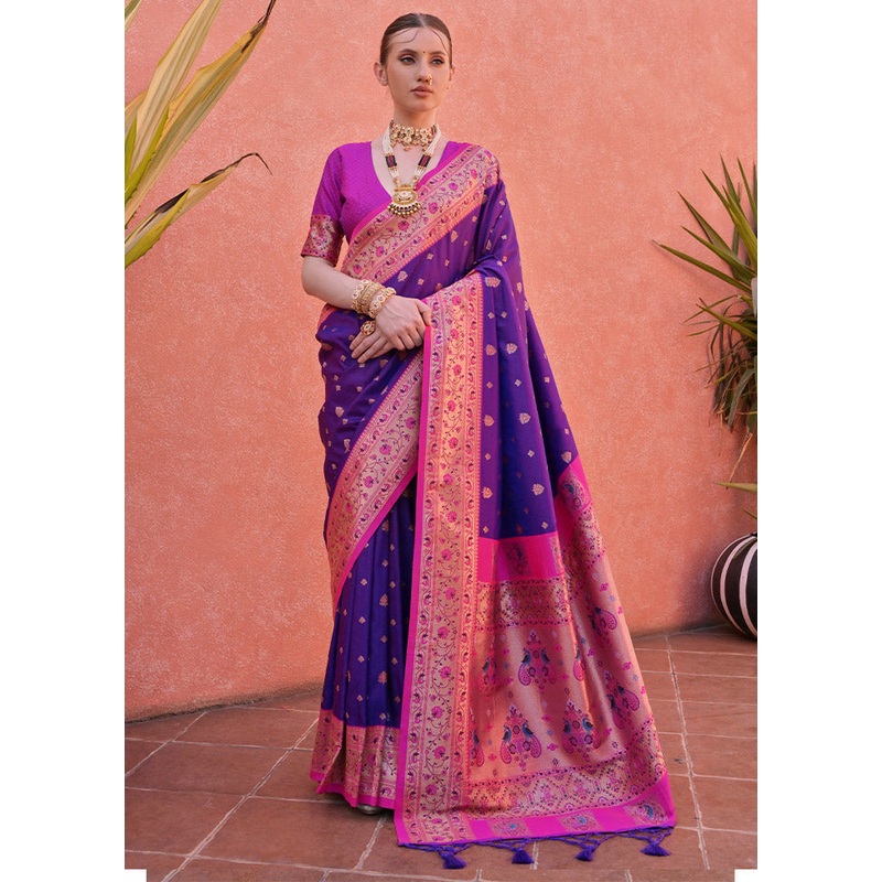 Royal Blue Dupion Silk Saree With Blouse Piece - JD986612874
