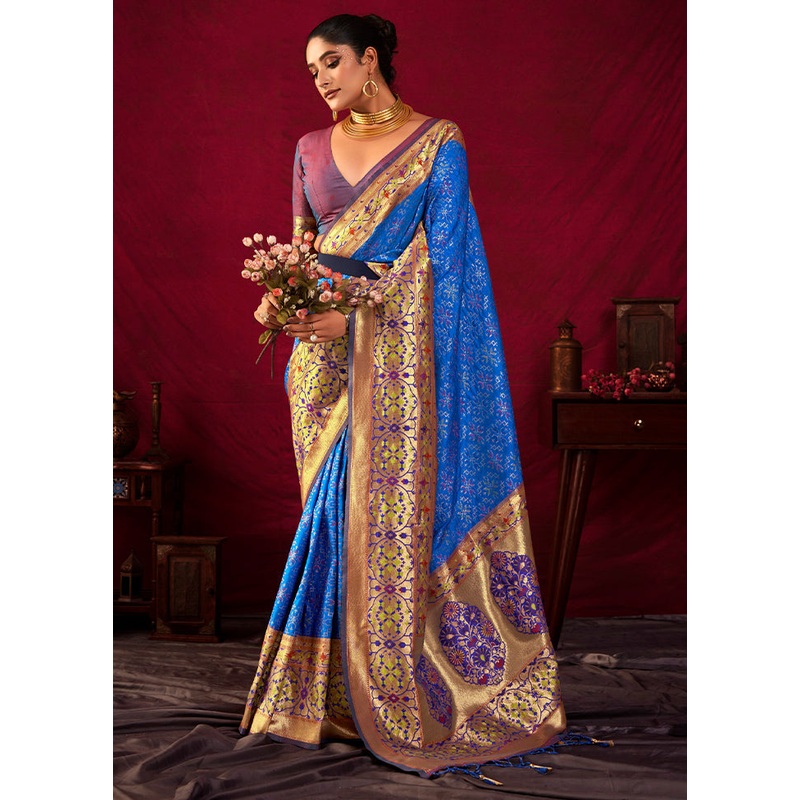 Royal Blue Dupion Silk Saree With Blouse Piece - JD986612875