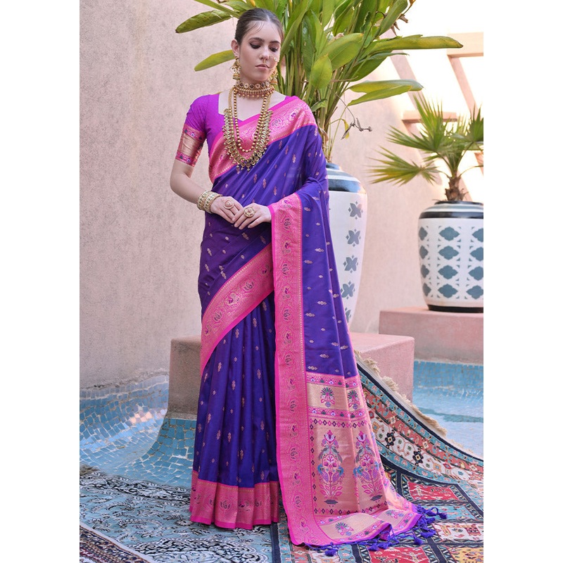 Royal Blue Dupion Silk Saree With Blouse Piece - JD986612876