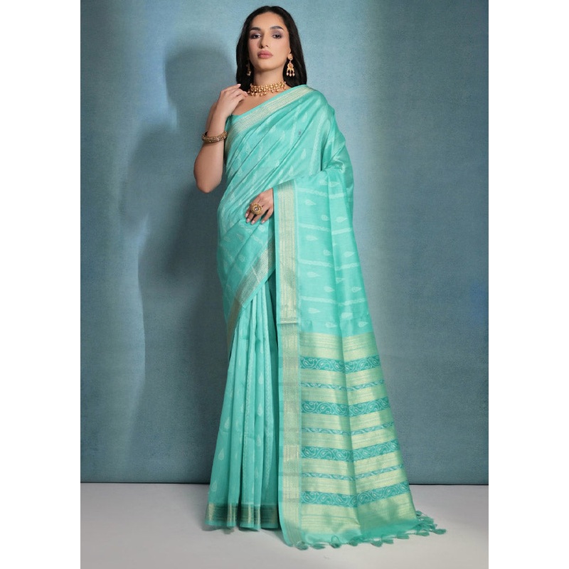 Sea Green Dupion Silk Saree With Blouse Piece - JD986612715