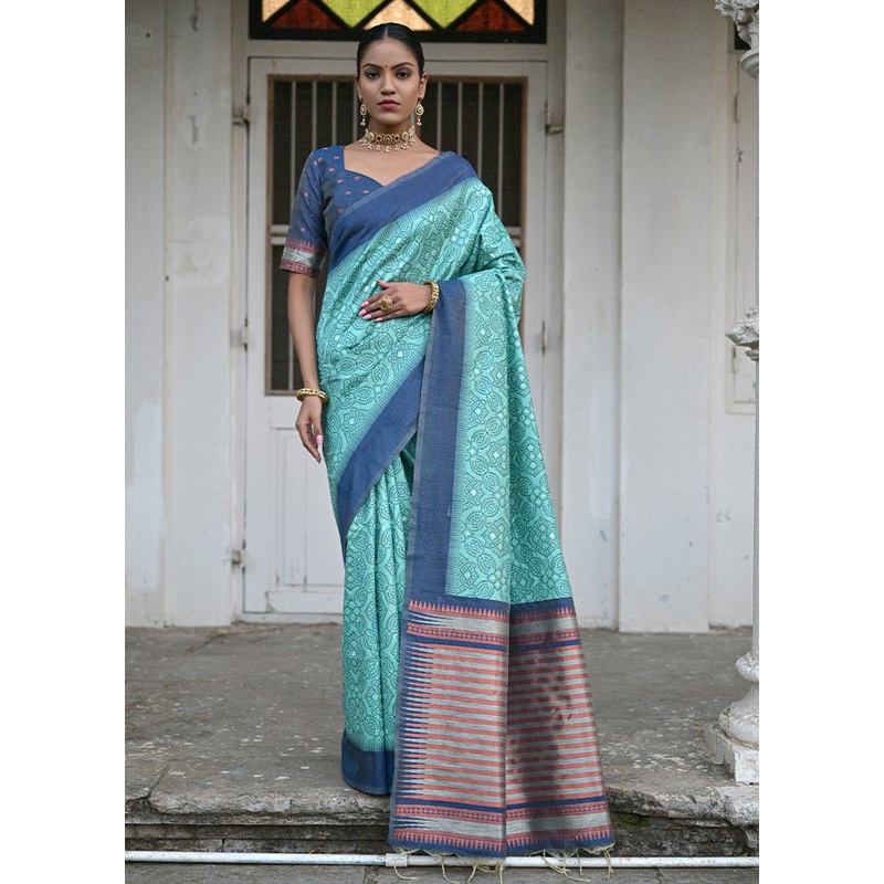 Sea Green Dupion Silk Saree With Blouse Piece - JD986612716