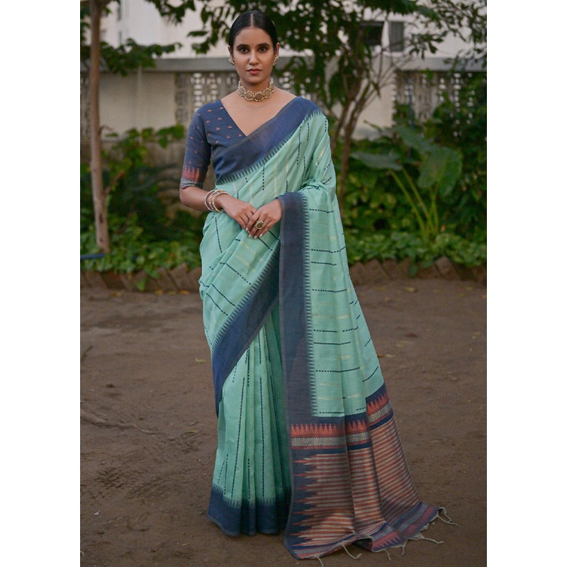 Sea Green Dupion Silk Saree With Blouse Piece - JD986612717