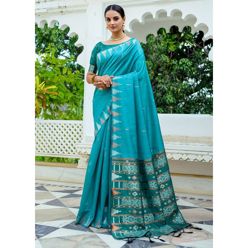 Sea Green Dupion Silk Saree With Blouse Piece - JD986612867
