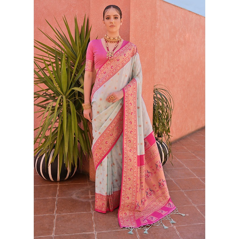 Sea Green Dupion Silk Saree With Blouse Piece - JD986612869