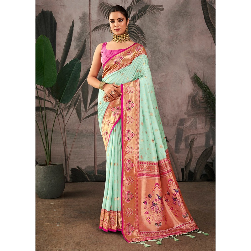 Sea Green Dupion Silk Saree With Blouse Piece - JD986612870
