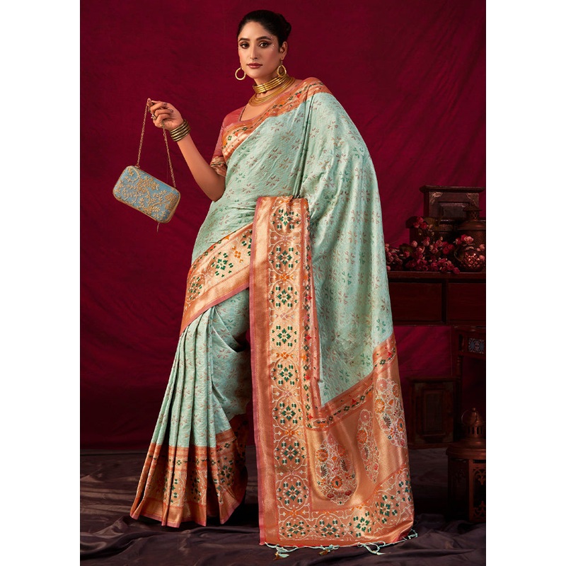 Sea Green Dupion Silk Saree With Blouse Piece - JD986612871