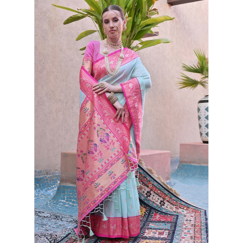 Sea Green Dupion Silk Saree With Blouse Piece - JD986612872