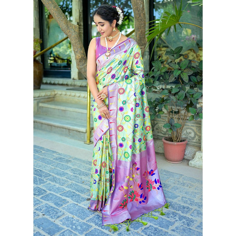 Sea Green Kanjivaram Silk Saree With Blouse Piece - JD986612866