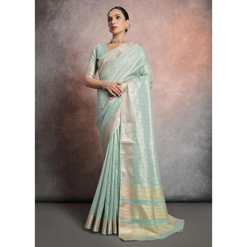 Sea Green Linen Silk Saree With Blouse Piece - JD986612865