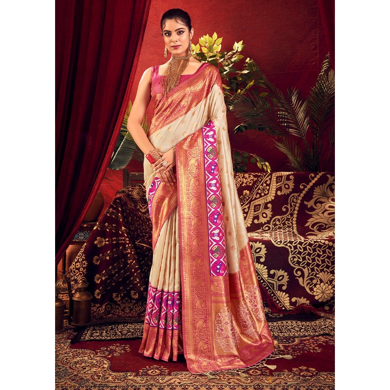 White Dupion Silk Saree With Blouse Piece - JD986612712