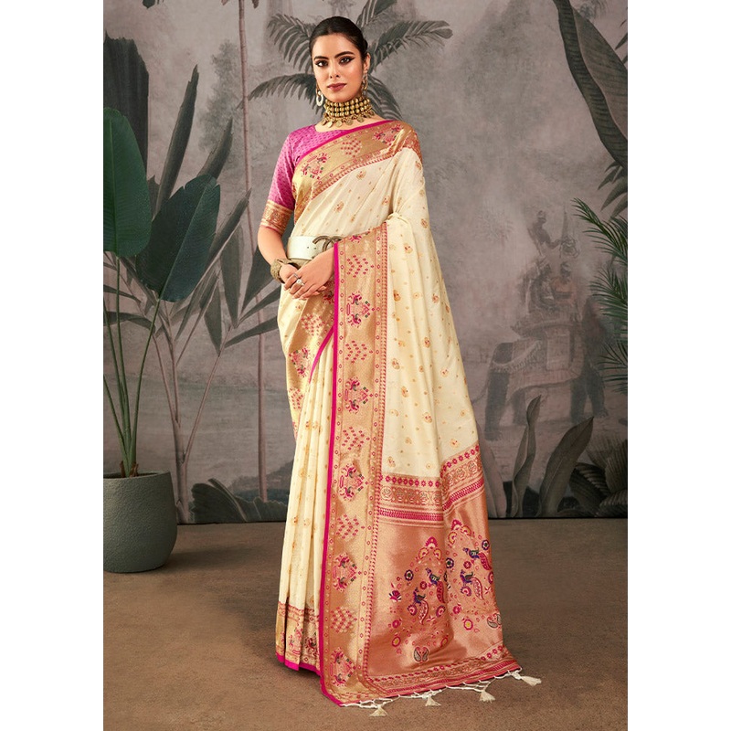 White Dupion Silk Saree With Blouse Piece - JD986612861