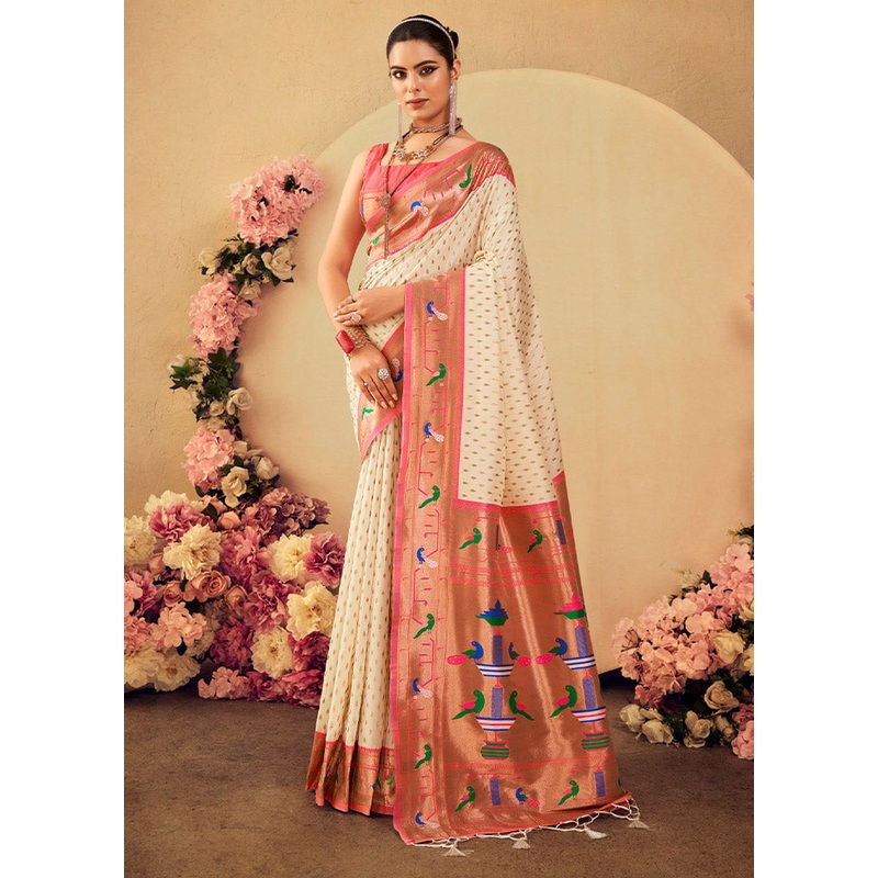 White Dupion Silk Saree With Blouse Piece - JD986612862