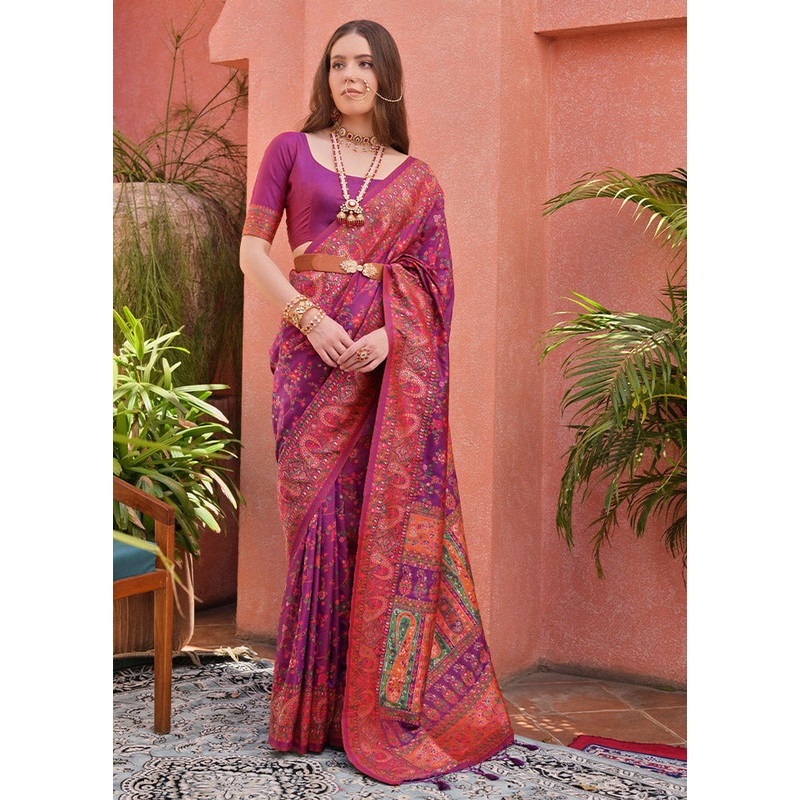 Wine Banarasi Silk Saree With Blouse Piece - JD986612710