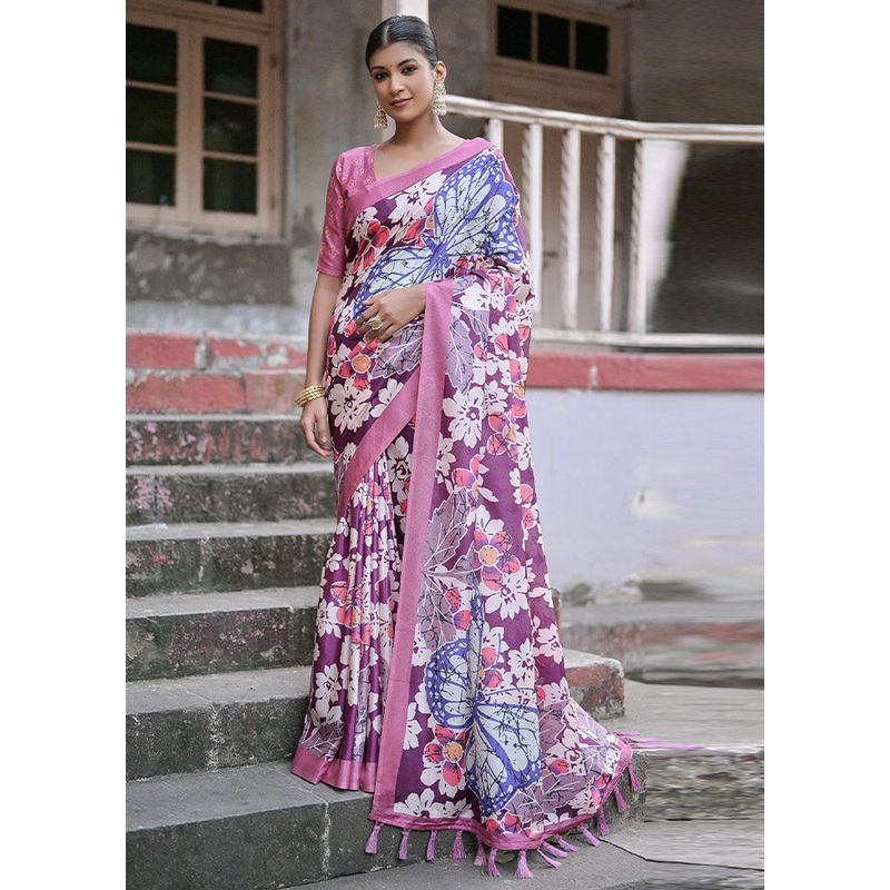 Wine Cotton Saree With Blouse Piece - JD986612708