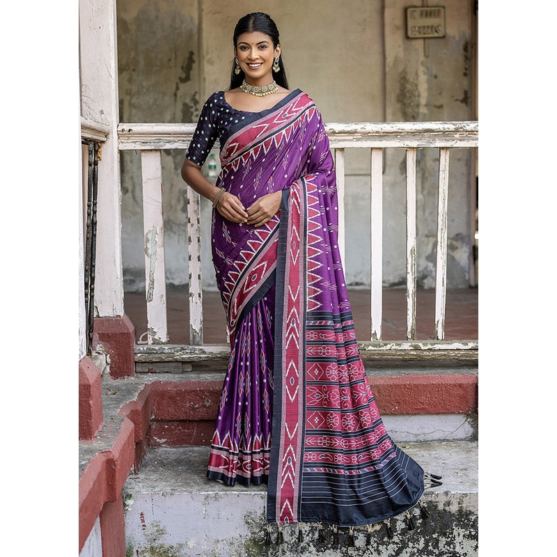 Wine Cotton Saree With Blouse Piece - JD986612858