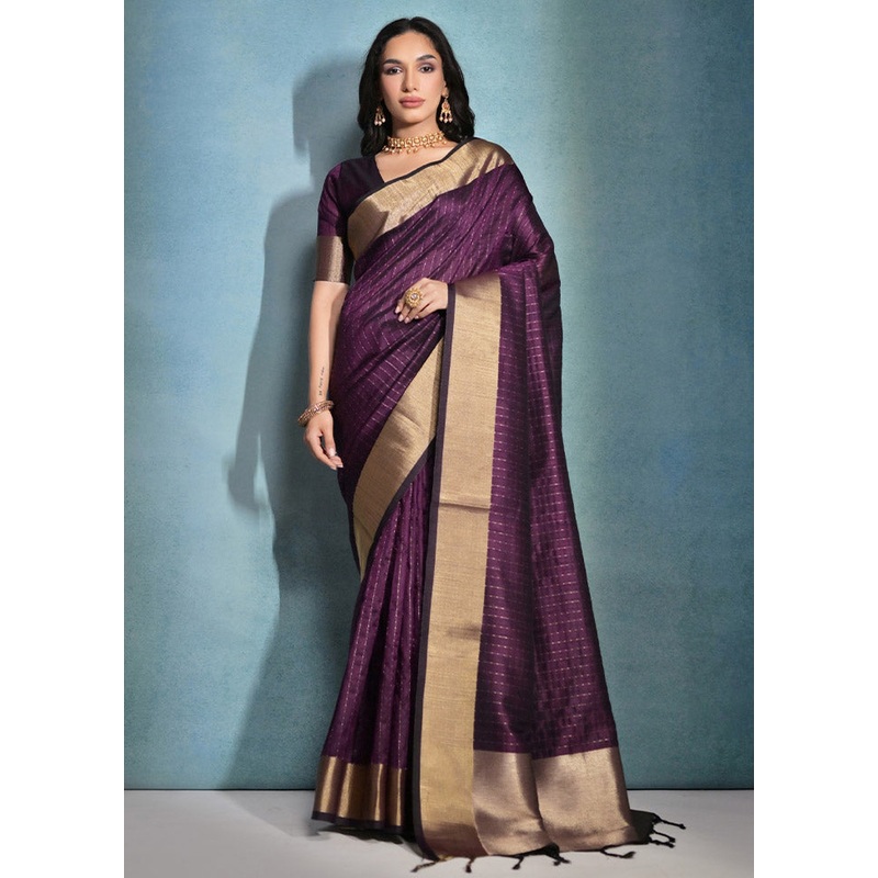 Wine Dupion Silk Saree With Blouse Piece - JD986612705