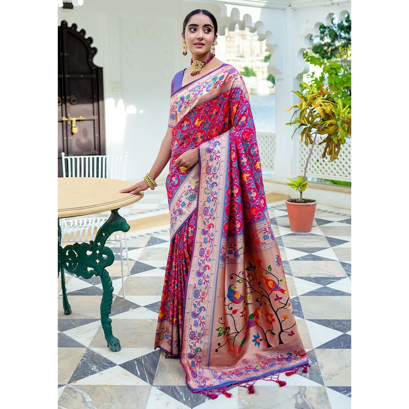 Wine Dupion Silk Saree With Blouse Piece - JD986612707