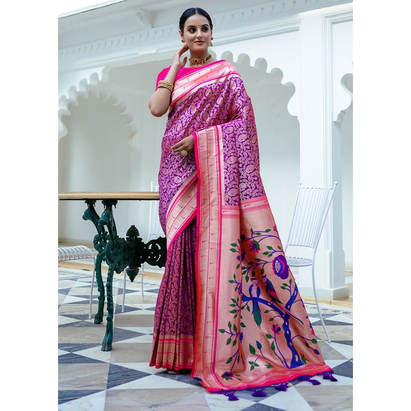 Wine Kanjivaram Silk Saree With Blouse Piece - JD986612701