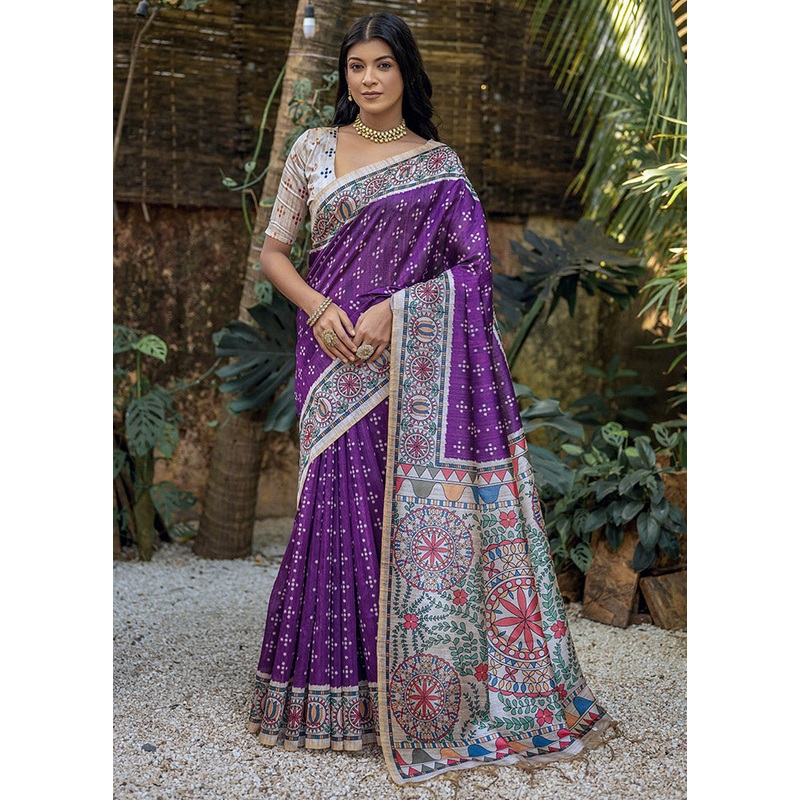Wine Tussar Silk Saree With Blouse Piece - JD986612699
