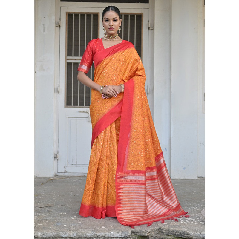 Yellow Dupion Silk Saree With Blouse Piece - JD986612691