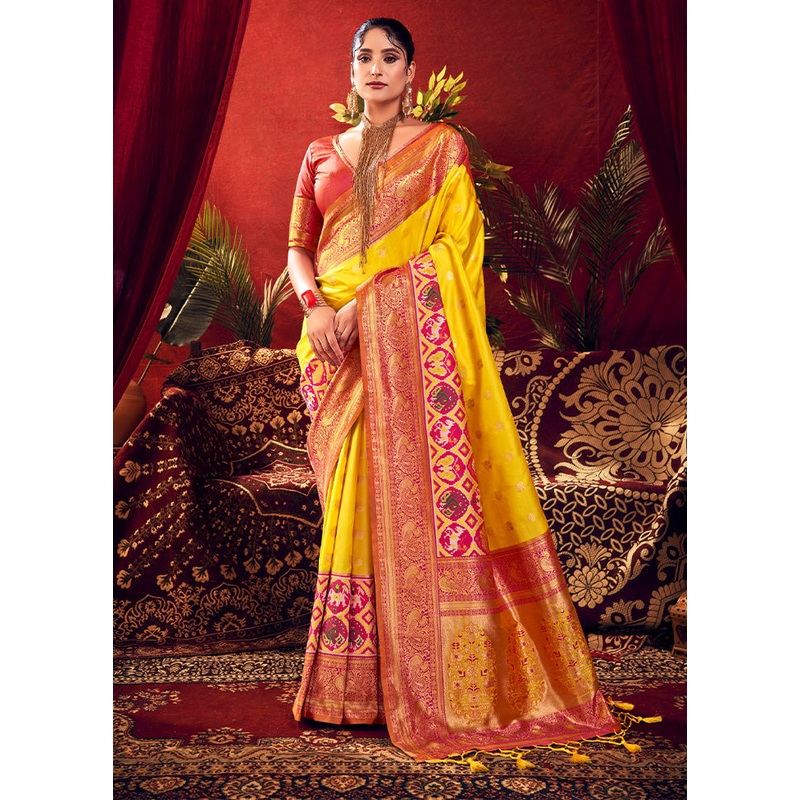 Yellow Dupion Silk Saree With Blouse Piece - JD986612693