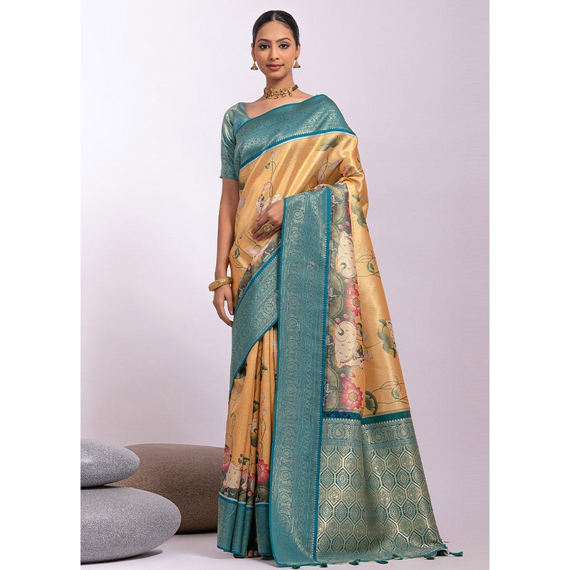 Yellow Dupion Silk Saree With Blouse Piece - JD986612848