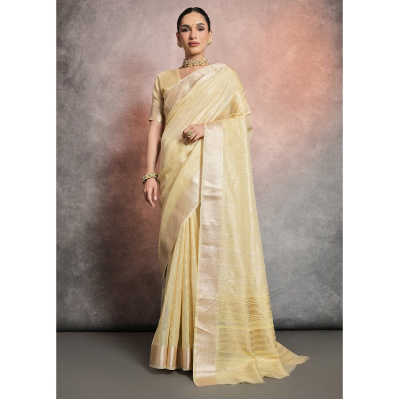 Yellow Linen Silk Saree With Blouse Piece - JD986612846