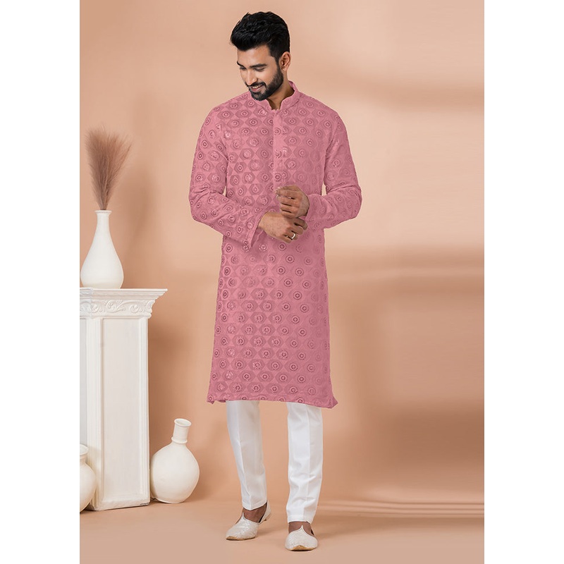 2 Pc Pink Georgette Kurta Pajama Set - JD986612524