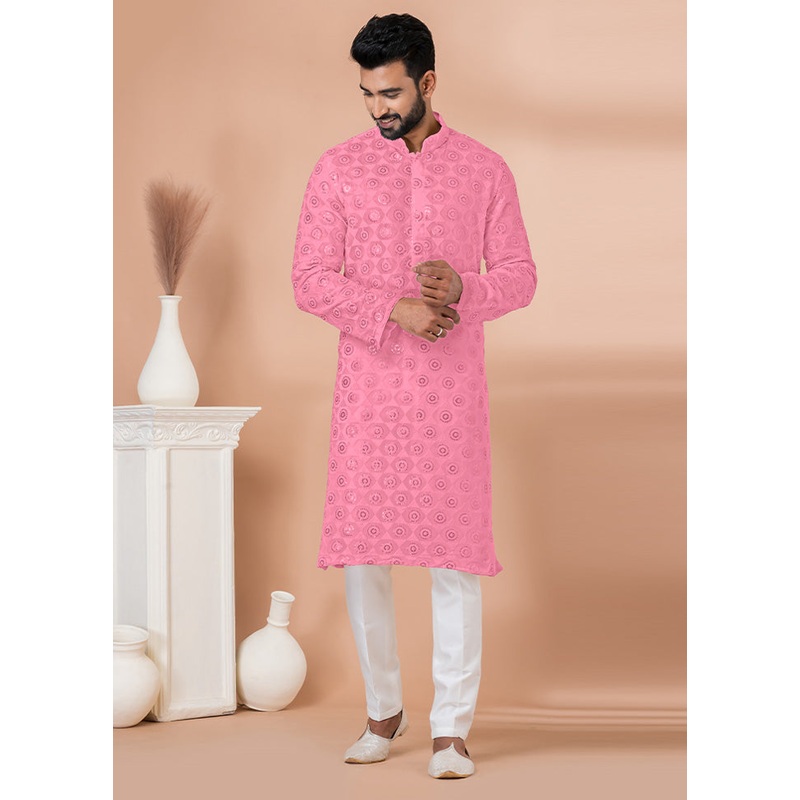 2 Pc Pink Georgette Kurta Pajama Set - JD986612525