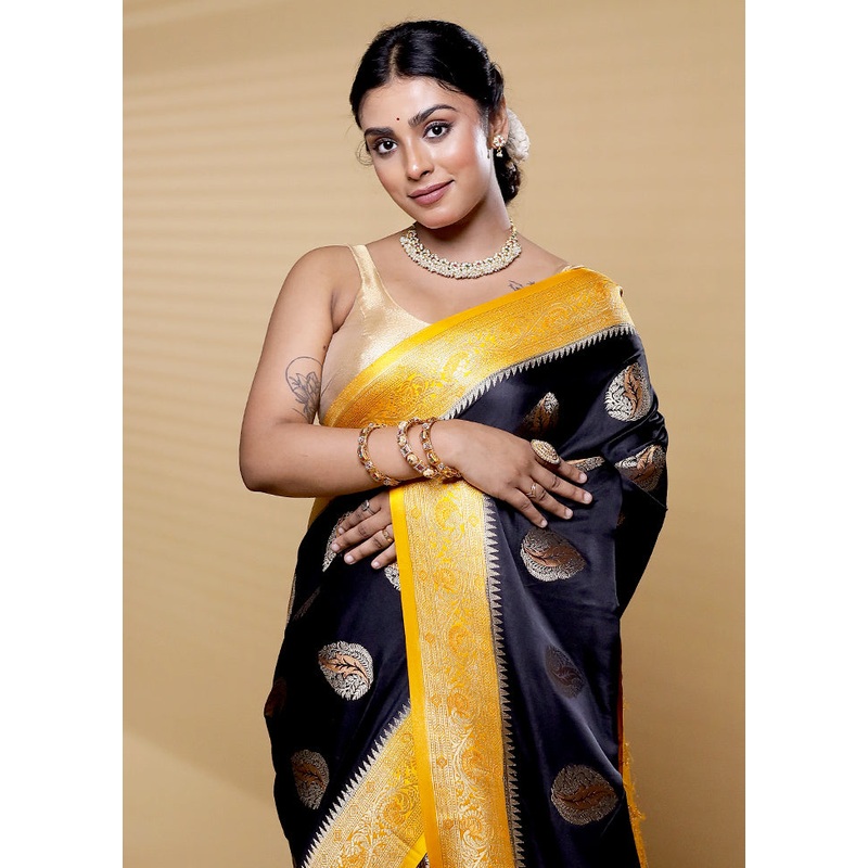 Black Georgette Saree With Blouse Piece - JD986612501