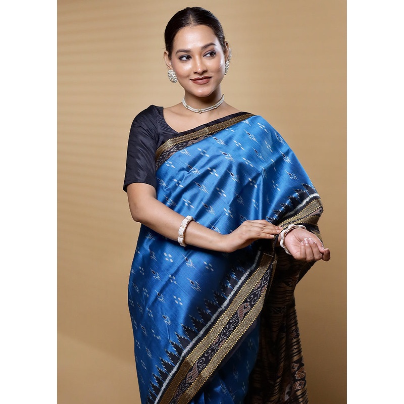 Blue Handloom Patola Pure Silk Saree With Blouse Piece - JD986612612
