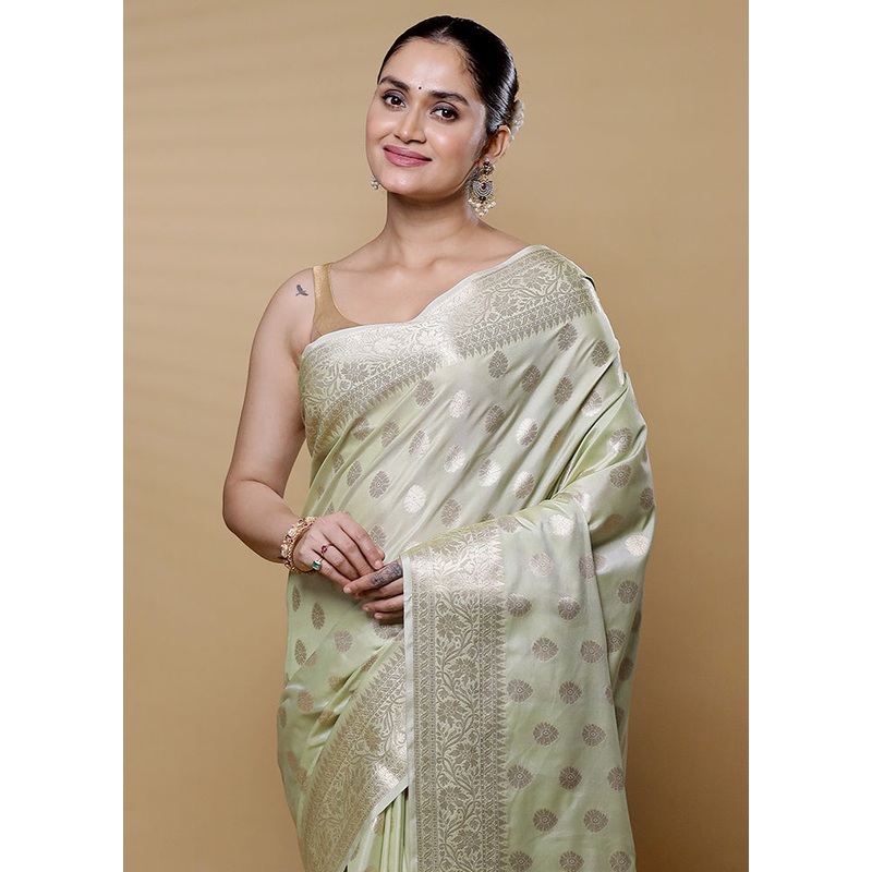 Green Dupion Silk Saree With Blouse Piece - JD986612662